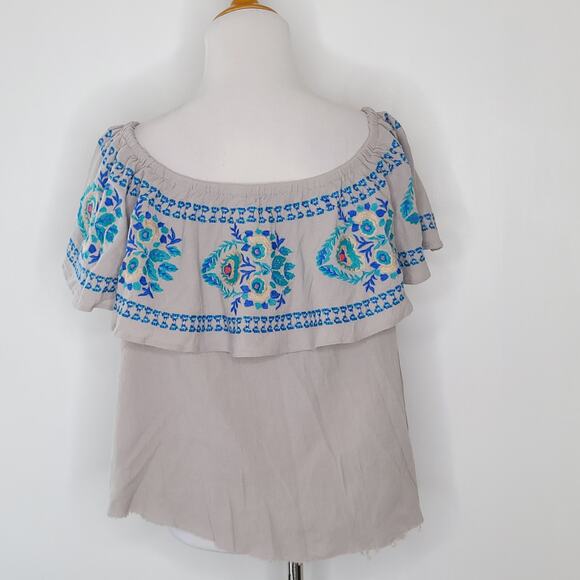 Soft Surroundings Peasant Blouse Embroidered Altered Blue Floral Medium - Picture 3 of 13